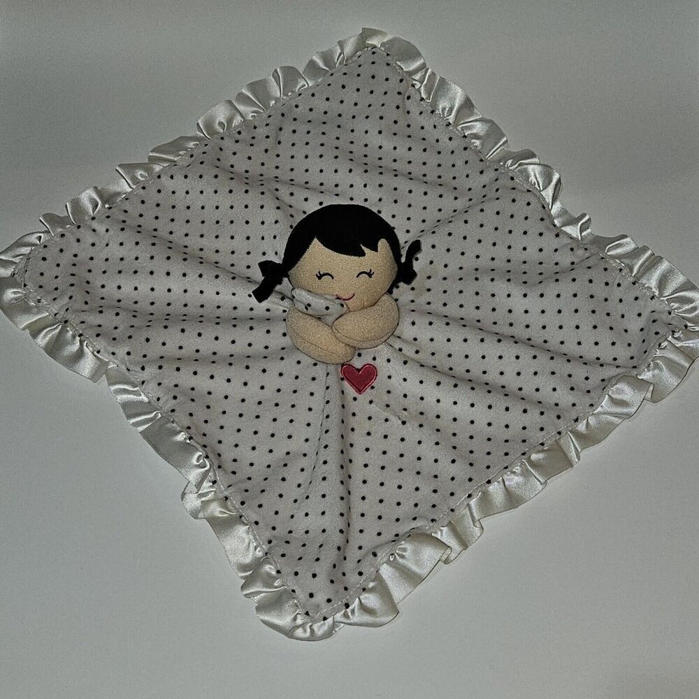 Carter's Baby Girl Doll Rattle Lovey Plush Black White Polka Dots Pink Heart